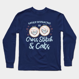 Easily Distracted By Cross Stitch And Cats Long Sleeve T-Shirt